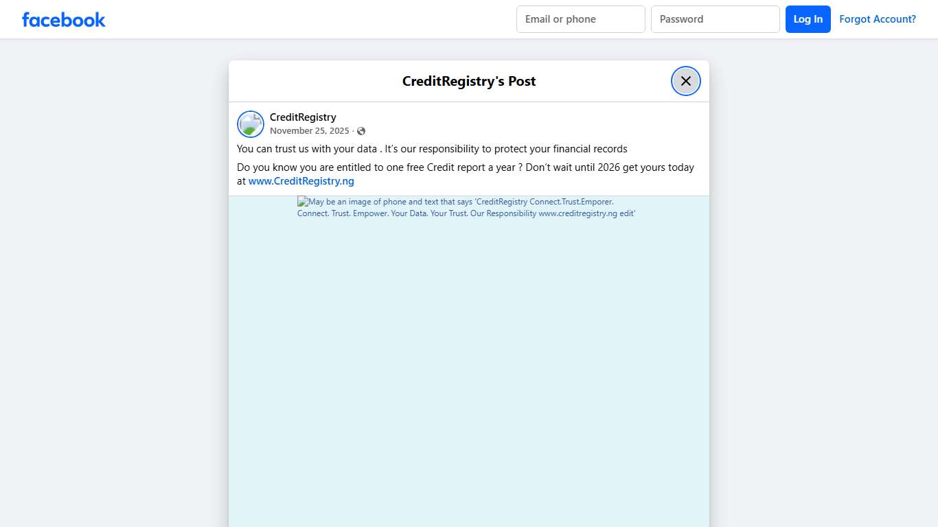 CreditRegistry - You can trust us with your data . It’s... Facebook